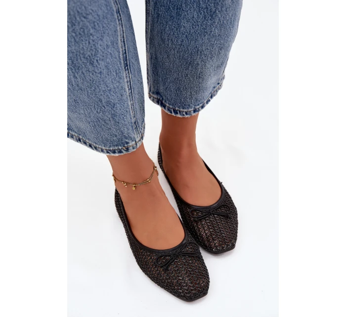 Dámske baleríny s úpletom a mašľou Belirra - čierne