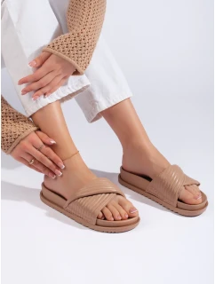 Luxusní dámské nazouváky hnědé na plochém podpatku