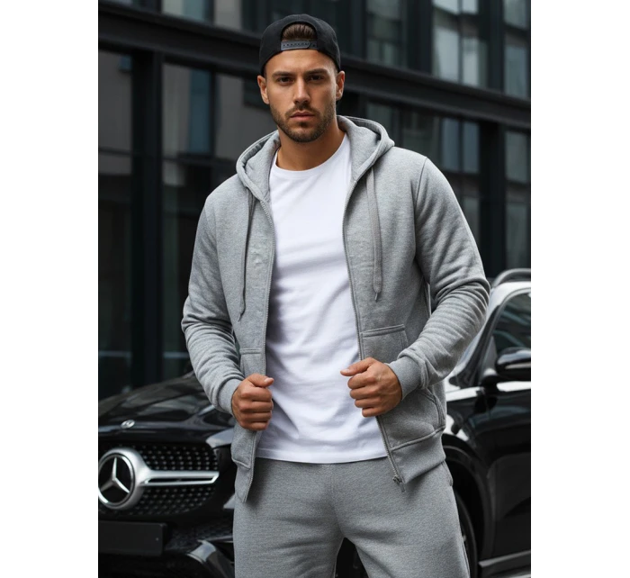 Pánska mikina na zips s kapucňou sivá BX2412