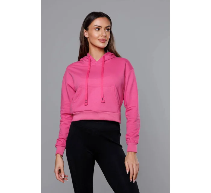 Krátká růžová tepláková mikina s kapucí model 18378833 - J.STYLE Krátká růžová tepláková mikina s kapucí model 18378833 - J.STYLE