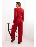 Dámský viskózový komplet s halenkou a širokými kalhotami bordový