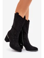 Ażurowe Kozaki Kowbojki Do Połowy Łydki S.Barski HY51-238 Czarne Ażurowe Kozaki Kowbojki Do Połowy Łydki S.Barski HY51-238 Czarne