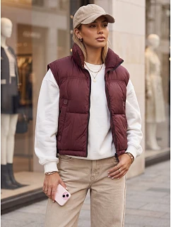 Dámska prešívaná zateplená krátka vesta v bordovej farbe FashionStreet TY5971