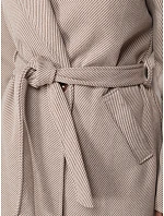 Dlhý dámsky dvojradový kabát s opaskom, béžový, FashionStreet NY0805 Dlhý dámsky dvojradový kabát s opaskom, béžový, FashionStreet NY0805