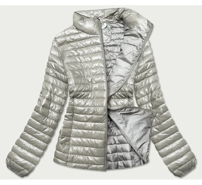 Lesklá béžová dámská prošívaná bunda model 16994025 - MINORITY Lesklá béžová dámská prošívaná bunda model 16994025 - MINORITY