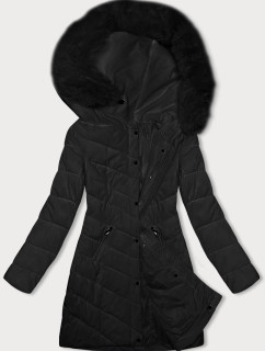Čierna dámska prešívaná zimná bunda s kapucňou LHD (2M-057)