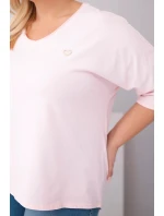 Dámske bavlnené nadrozmerné Plus veľkosť blúzka s V-výstrihom Candy Pink