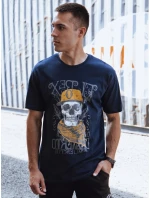 Pánske bavlnené tričko s potlačou tmavomodré FashionStreet RX5618