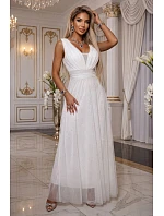 Dlouhé maxi šaty s  a hlubokým výstřihem ecru barva model 22079727 - numoco basic