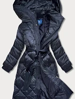 Dámska dlhá páperová bunda tmavomodrá (ag1-j9081)