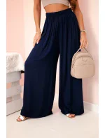 Široké dámské kalhoty s elastickým pasem námořnická modř
