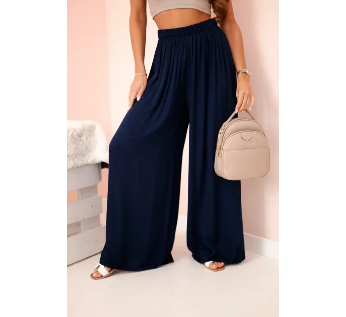 Široké dámské kalhoty s elastickým pasem námořnická modř