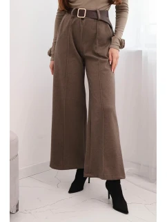 Dámské elegantní kalhoty s páskem a širokou nohavicí fango