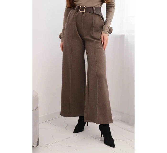 Dámské elegantní kalhoty s páskem a širokou nohavicí fango Dámské elegantní kalhoty s páskem a širokou nohavicí fango