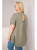 Dámske Plus veľkosť bavlnená blúzka s krátkym rukávom Khaki Dámske Plus veľkosť bavlnená blúzka s krátkym rukávom Khaki