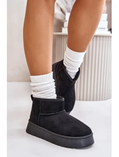 Niskie Śniegowce Damskie Na Platformie Ocieplane Futerkiem Czarne Saldren