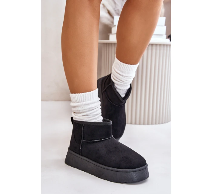 Niskie Śniegowce Damskie Na Platformie Ocieplane Futerkiem Czarne Saldren Niskie Śniegowce Damskie Na Platformie Ocieplane Futerkiem Czarne Saldren