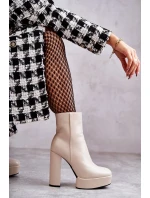 Hladké kožené topánky na podpätku Beige Kaysa Hladké kožené topánky na podpätku Beige Kaysa