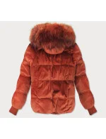 Dámska červená manšestrová bunda s kapucňou (7696)