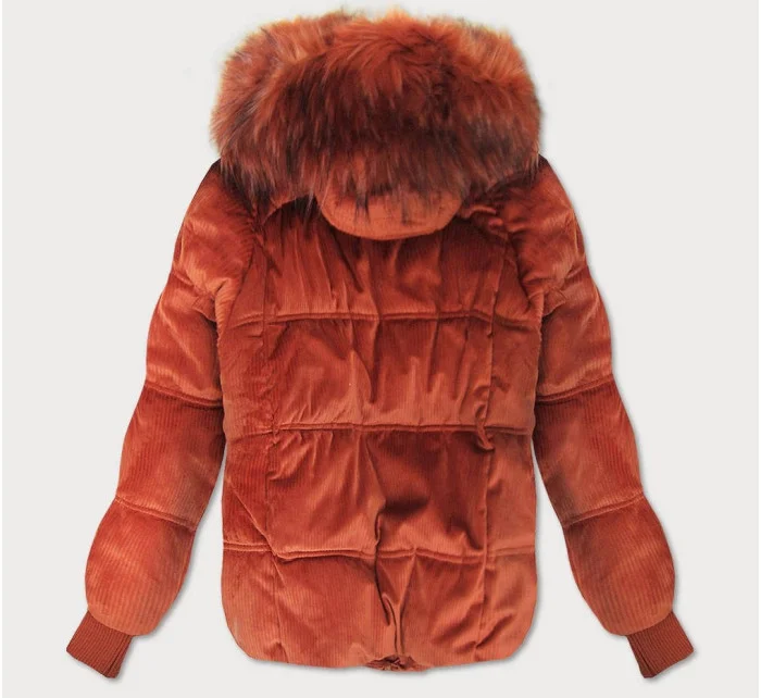 Dámska červená manšestrová bunda s kapucňou (7696)