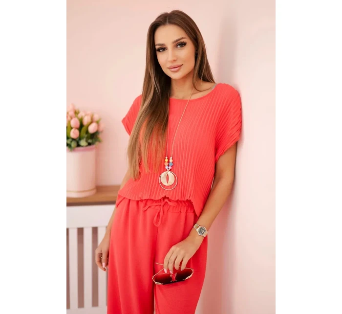 Viskózový set plisovaná blúzka + nohavice malinová