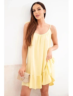 Dámské viskózové šaty na ramínka s volánem a zavazováním žluté
