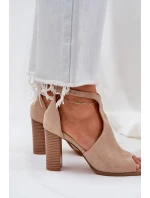 Sandały Na Słupku Z Eko Zamszu Beżowe Lanadriena