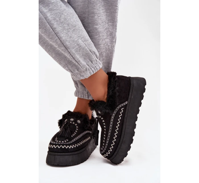 Dámské sněhule na platformě s kožíškem a třásněmi Černé Ferayne