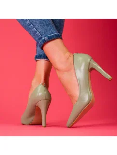 Moderné dámske zelené lodičky na ihličkovom podpätku