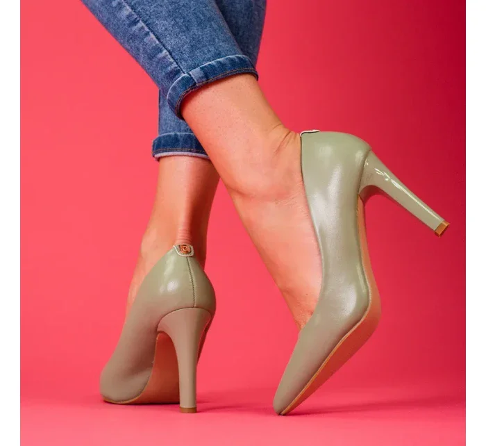 Moderní dámské zelené  lodičky na jehlovém podpatku