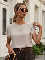 Dámska oversize blúzka z viskózy s krátkymi rukávmi, béžová, FashionStreet RY2927