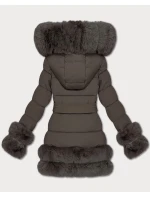 Elegantní hnědá bunda pro přechodné období s kožešinou model 21422887 - S'WEST