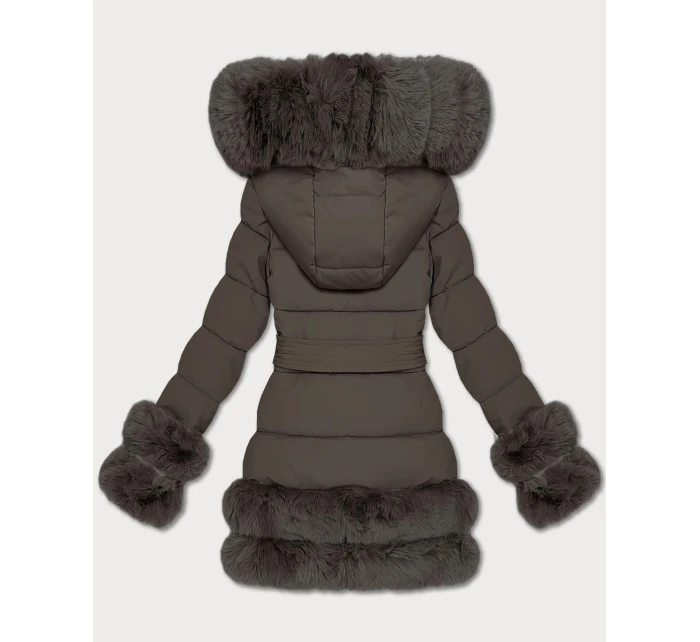 Elegantní hnědá bunda pro přechodné období s kožešinou model 21422887 - S'WEST