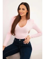 Dámska blúzka s výstrihom do V a dlhými rukávmi svetlo ružová