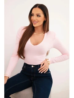 Dámska blúzka s výstrihom do V a dlhými rukávmi svetlo ružová