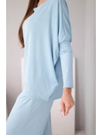 Dámska súprava z viskózy s voľnou blúzkou a nohavicami modrá