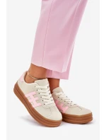 Sneakersy Damskie Na Platformie Beżowe Syliyana