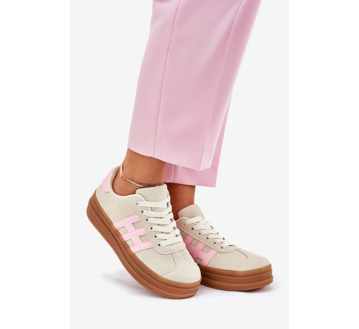 Sneakersy Damskie Na Platformie Beżowe Syliyana