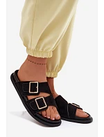 Dámské nazouváky z imitace semiše s zlatými přezkami Černé model 22125551 - Boto