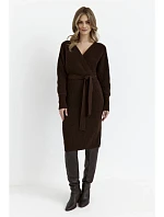M810 Svetrové šaty s výstrihom do V - hnedé
