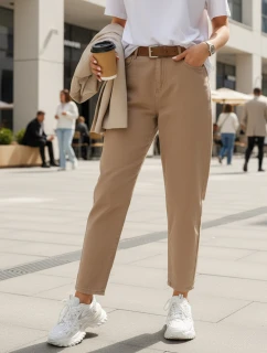 Dámske džínsy s opaskom mom fit béžové FashionStreet UY2880