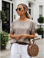 Dámska oversize blúzka z viskózy s krátkymi rukávmi v farbe mokka, FashionStreet RY2925