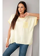 Dámská bavlněná oversized halenka s kapsou a model 22214703 žlutá - K-Fashion Dámská bavlněná oversized halenka s kapsou a model 22214703 žlutá - K-Fashion