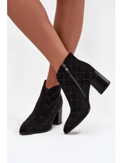 Dámské kotníkové boty na podpatku se zdobením model 21713832 Černé - D&A