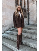 Zateplené dámské kozačky s obráceným lemem na podpatku čokoládové Elivira