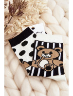 Dámske nezodpovedajúce ponožky s medvedíkom, biele a čierne