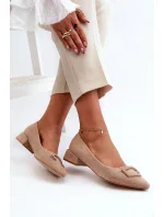 Lodičky na nízkom podpätku so zdobením, Eco Suede S.Barski Beige