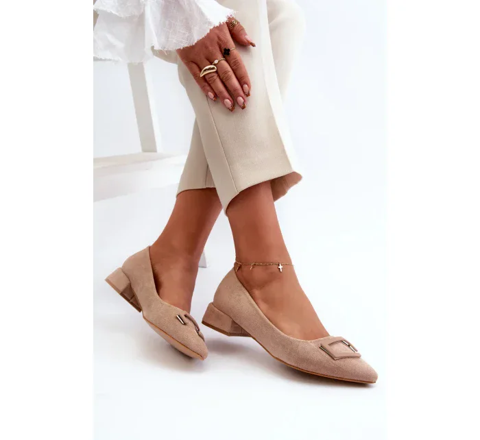 Lodičky na nízkom podpätku so zdobením, Eco Suede S.Barski Beige