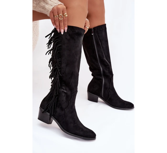 Kovbojské čižmy Firlina - čierne, zateplené so strapcami Kovbojské čižmy Firlina - čierne, zateplené so strapcami