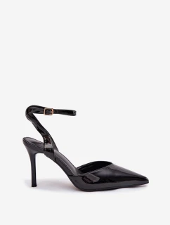 Dámske lakované lodičky s otvorenou špičkou - čierne Laretta